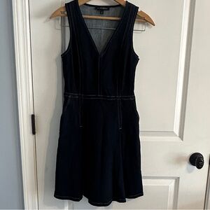 Banana Republic Denim Fit Flare Dress Indigo Blue Dark Wash Sleeveless V-Neck 2